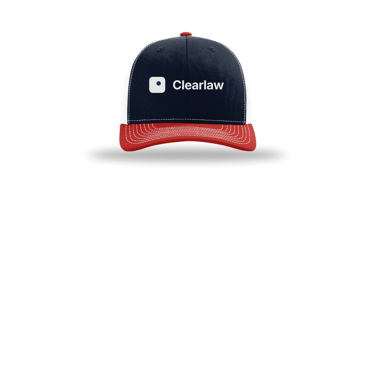 clearlaw-richardson-trucker-cap-embroidery-capfront-R112-navywhitered-flat-front