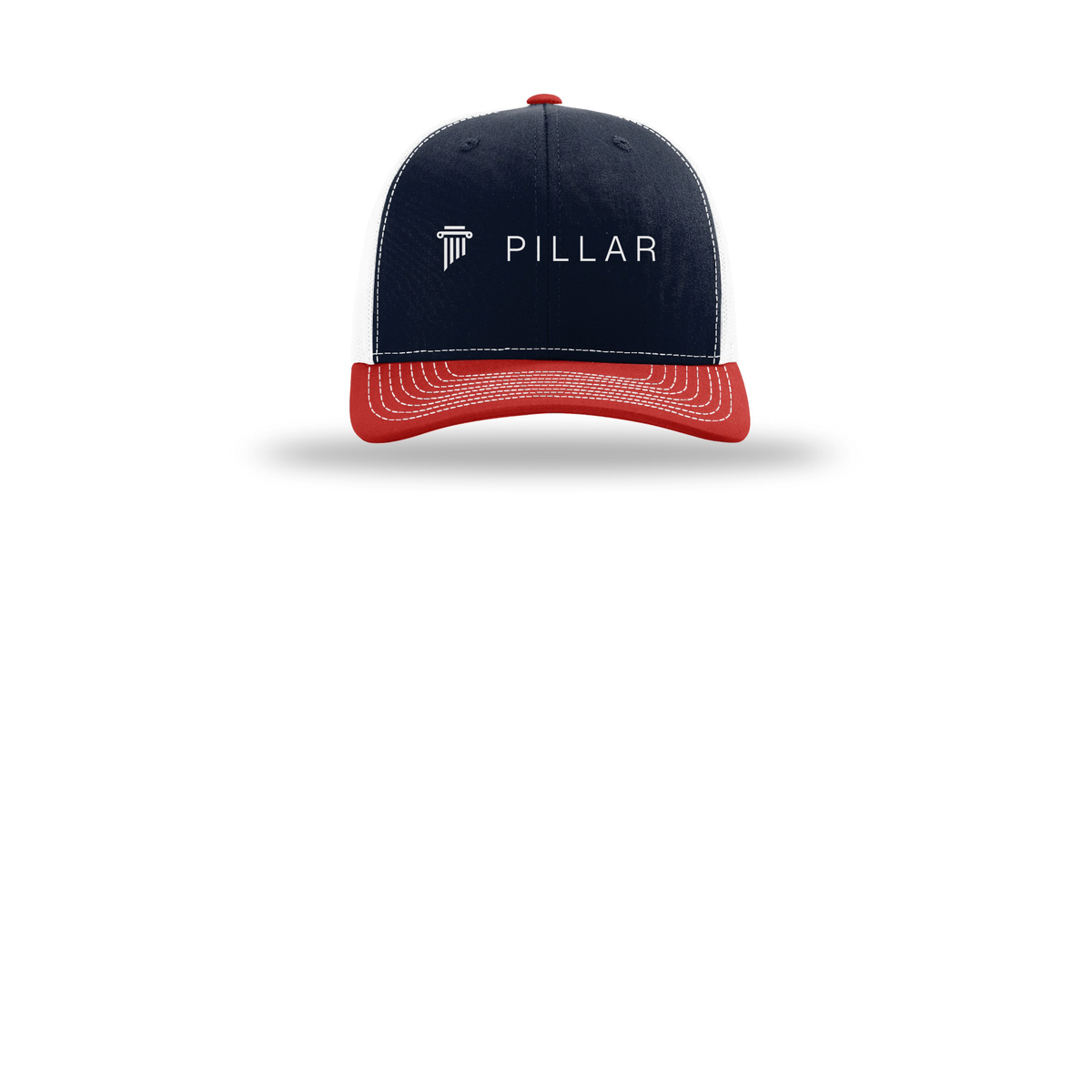 pillar-richardson-trucker-cap-embroidery-capfront-R112-navywhitered-flat-front