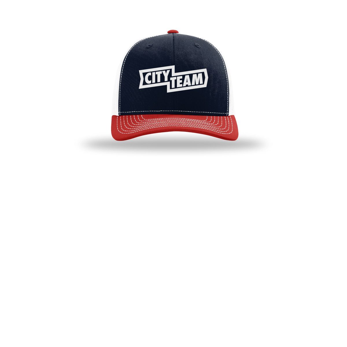 cityteam-richardson-trucker-cap-embroidery-capfront-R112-navywhitered-flat-front