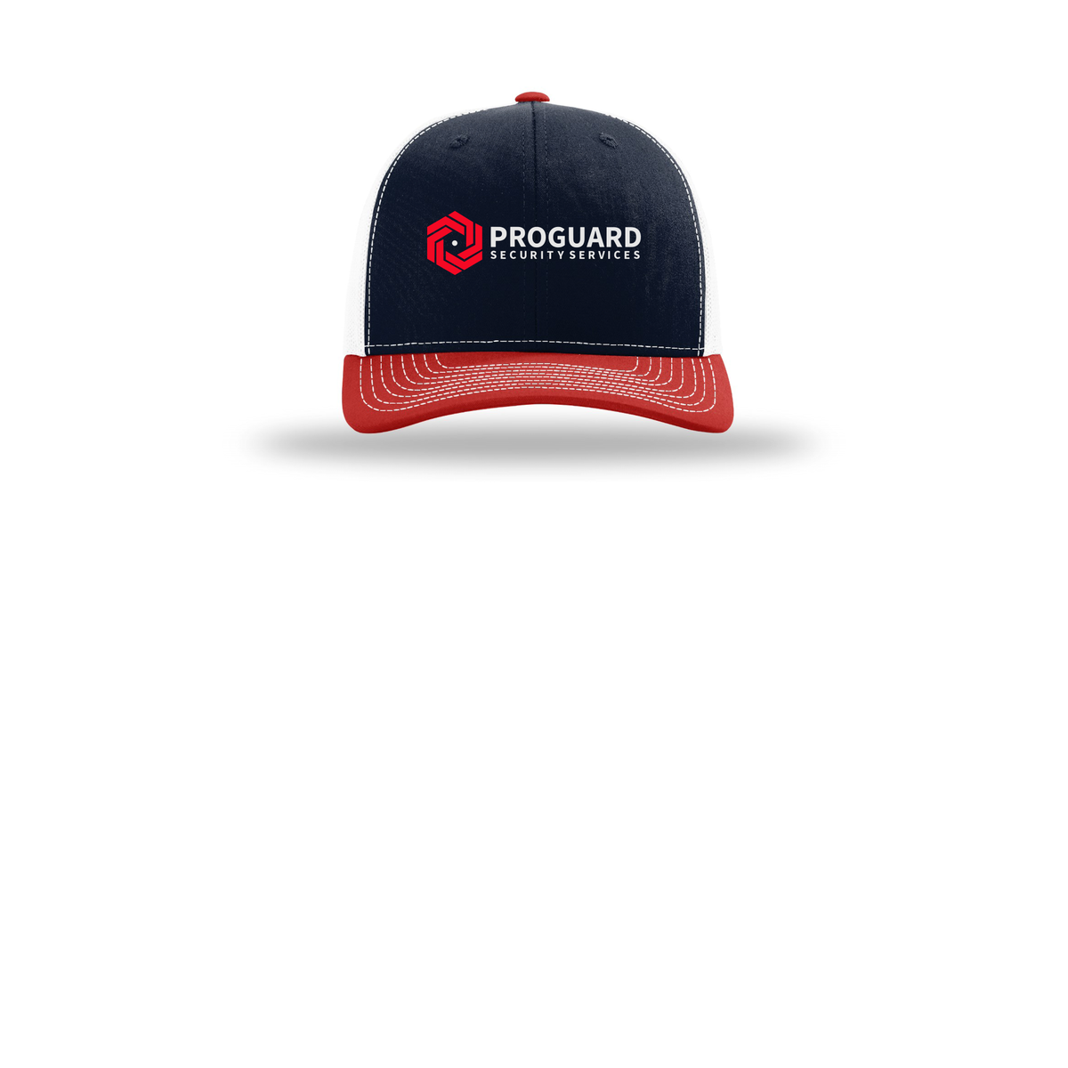 proguardsecurityservices-richardson-trucker-cap-embroidery-capfront-R112-navywhitered-flat-front