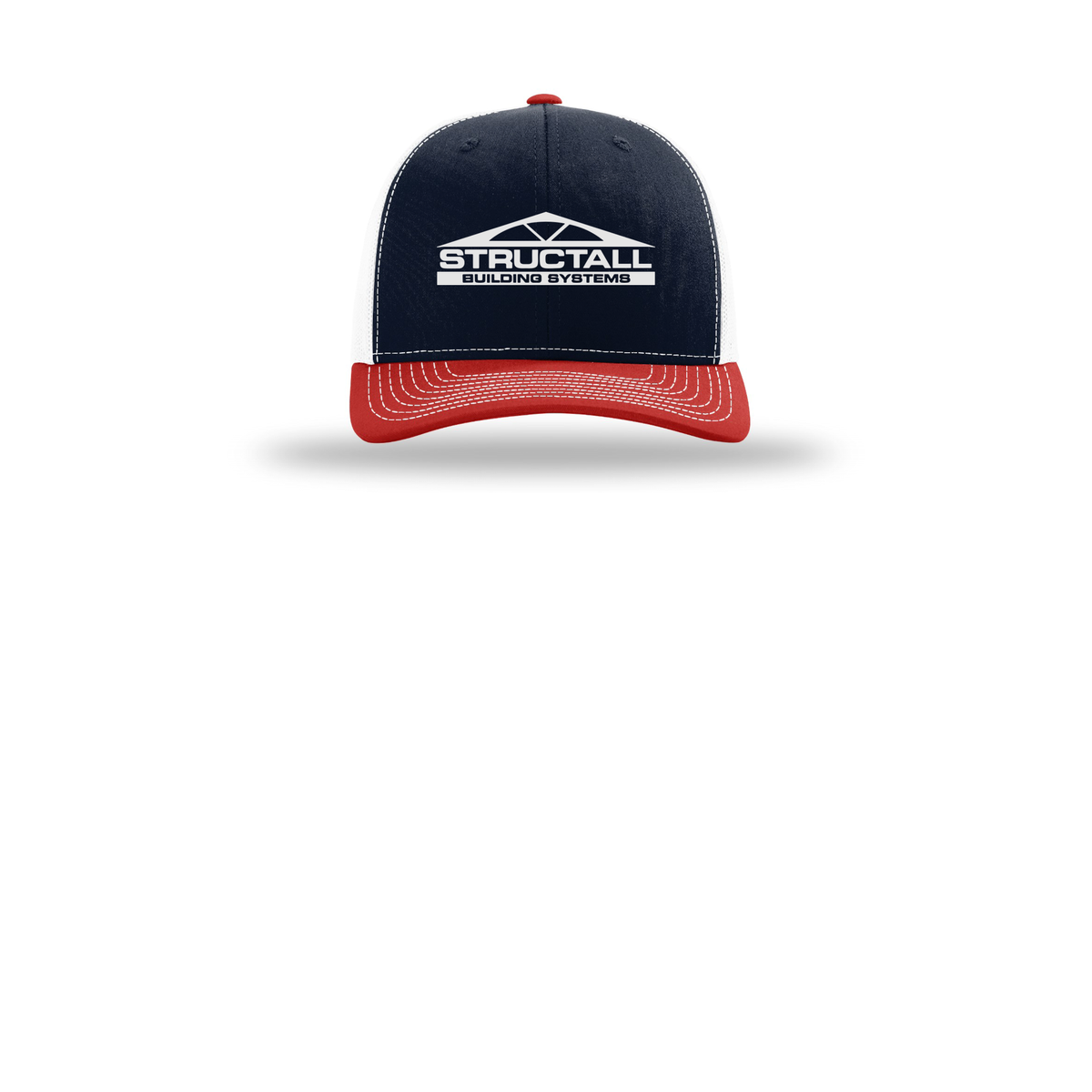 structall-richardson-trucker-cap-embroidery-capfront-R112-navywhitered-flat-front
