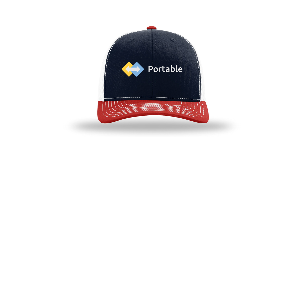 portable-richardson-trucker-cap-embroidery-capfront-R112-navywhitered-flat-front