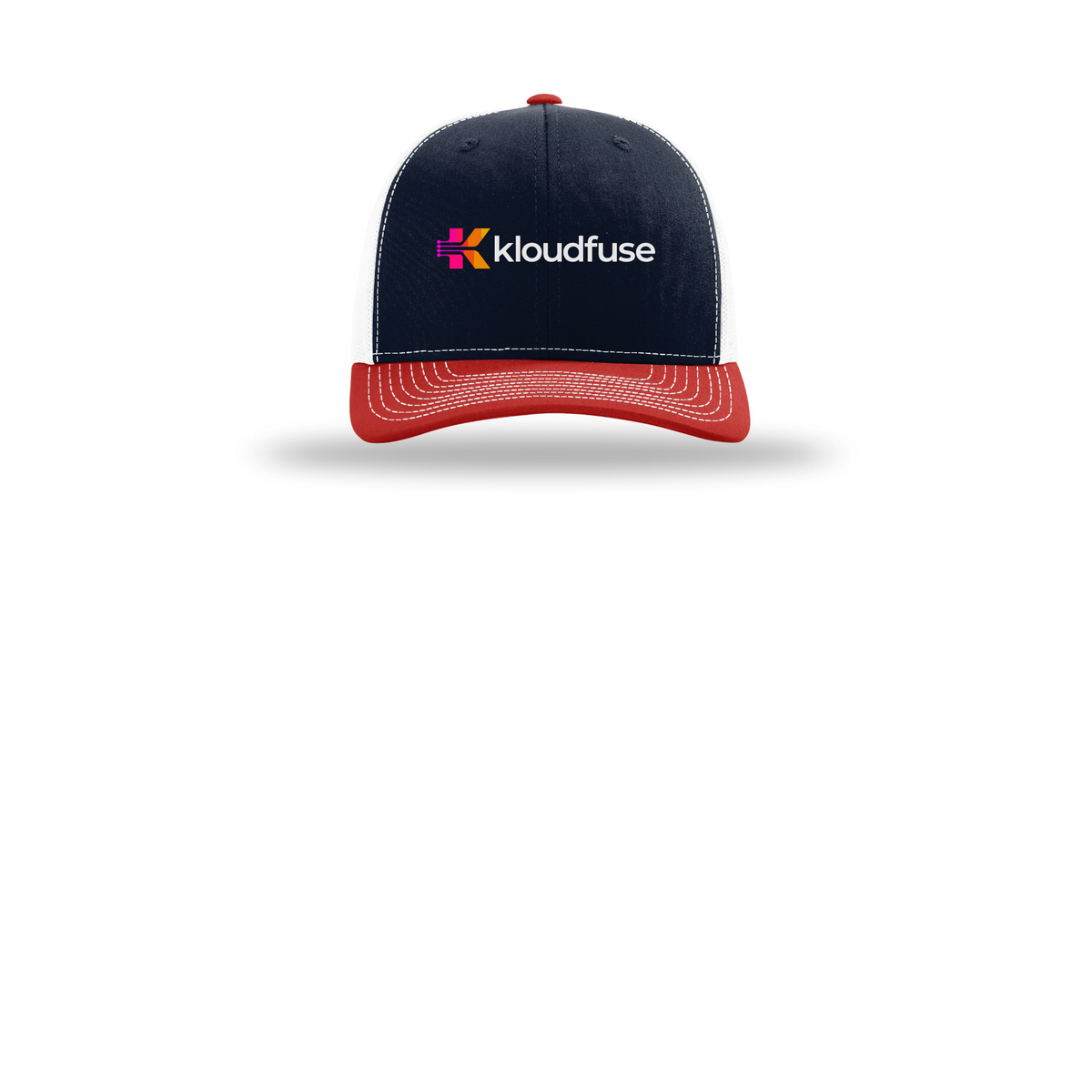 kloudfuse-richardson-trucker-cap-embroidery-capfront-R112-navywhitered-flat-front