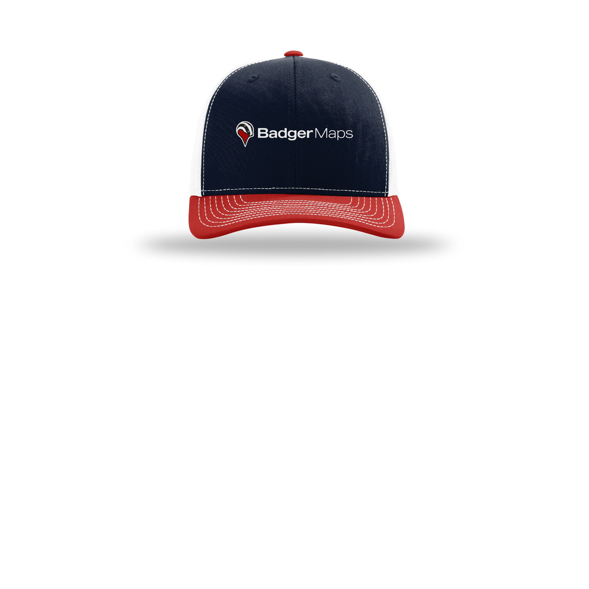 badgermapping-richardson-trucker-cap-embroidery-capfront-R112-navywhitered-flat-front