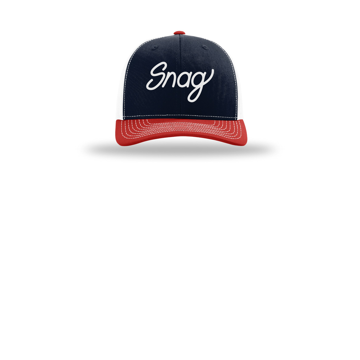 snagdelivery-richardson-trucker-cap-embroidery-capfront-R112-navywhitered-flat-front