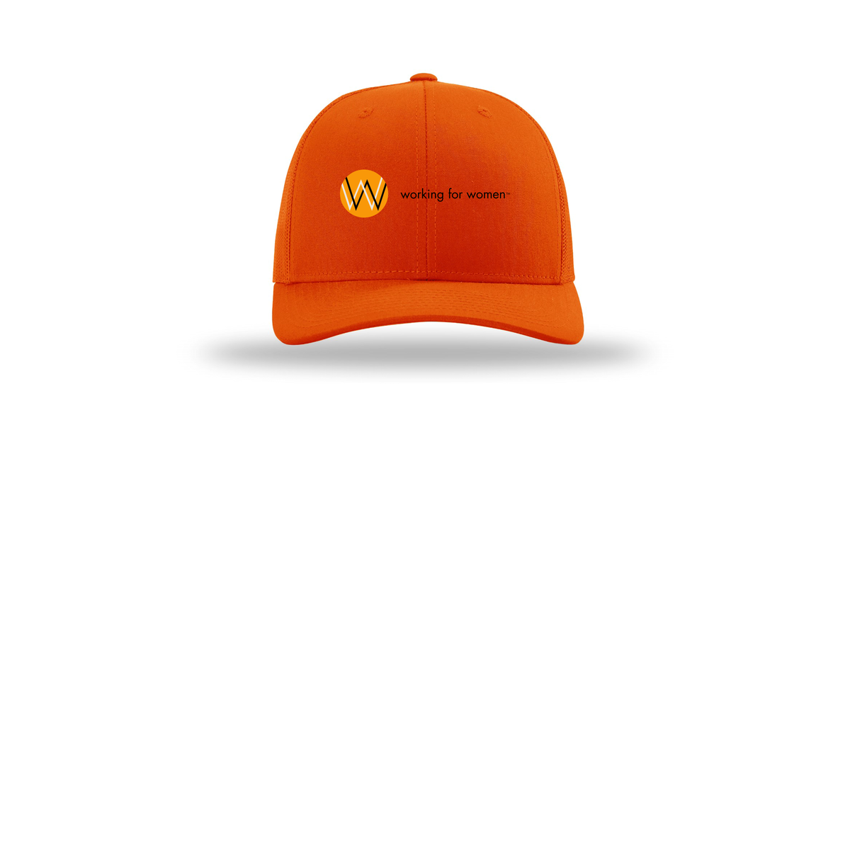 workingforwomen-richardson-trucker-cap-embroidery-capfront-R112-orange-flat-front