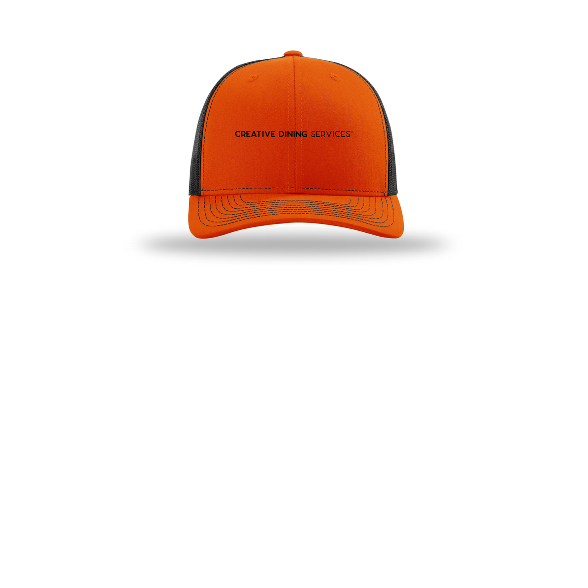creativedining-richardson-trucker-cap-embroidery-capfront-R112-orangeblack-flat-front