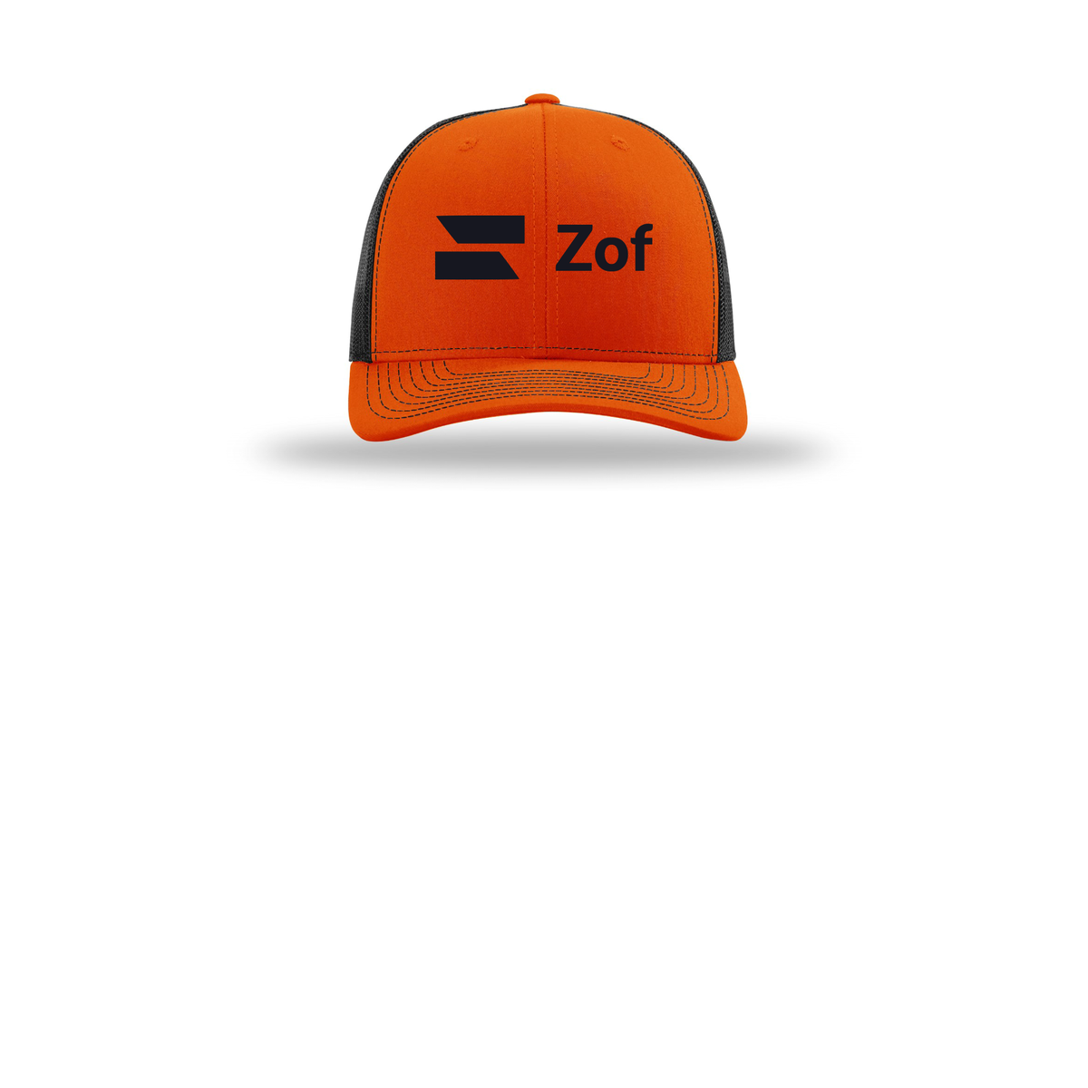 zof-richardson-trucker-cap-embroidery-capfront-R112-orangeblack-flat-front