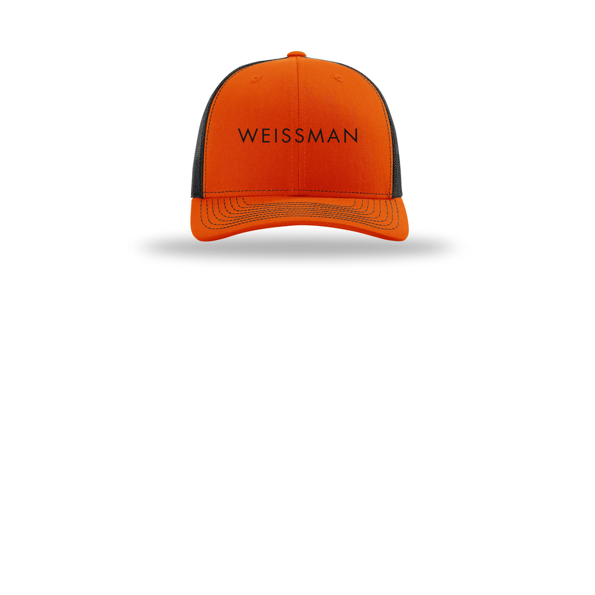 weissmans-richardson-trucker-cap-embroidery-capfront-R112-orangeblack-flat-front