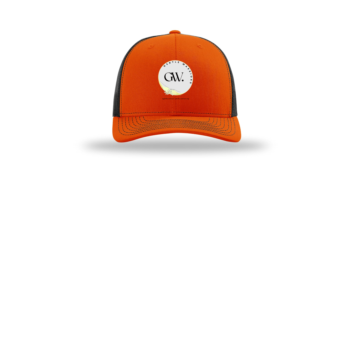 gentle-warriors-richardson-trucker-cap-embroidery-capfront-R112-orangeblack-flat-front