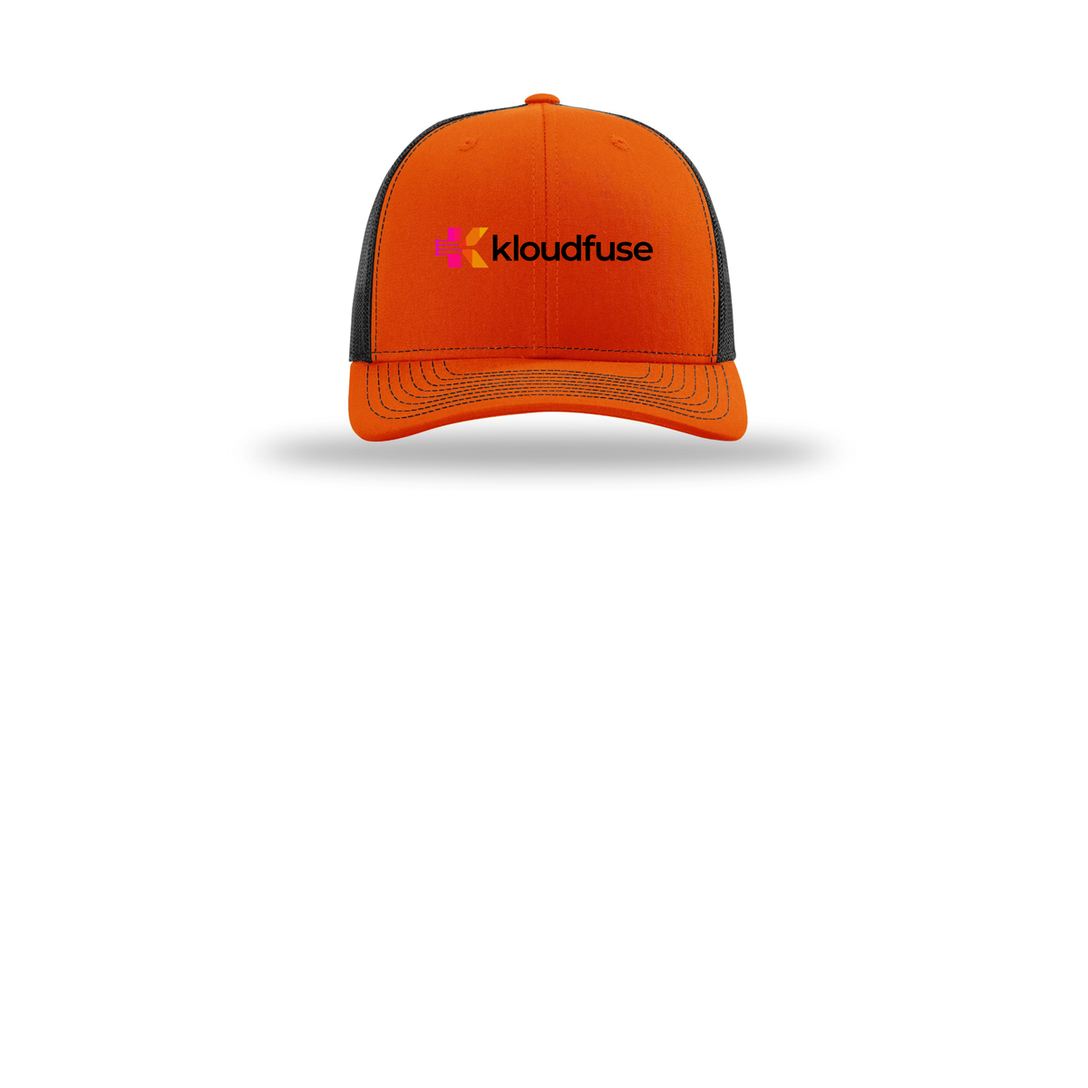 kloudfuse-richardson-trucker-cap-embroidery-capfront-R112-orangeblack-flat-front