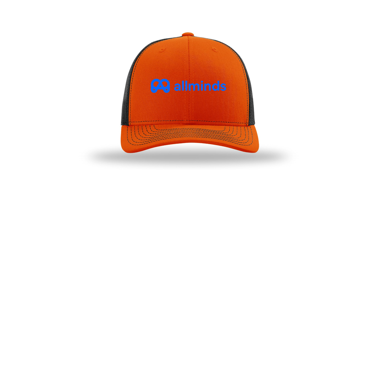 getallminds-richardson-trucker-cap-embroidery-capfront-R112-orangeblack-flat-front