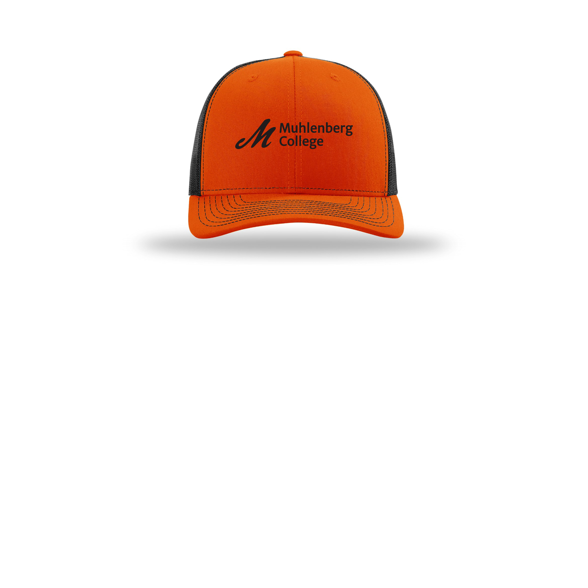 muhlenberg-richardson-trucker-cap-embroidery-capfront-R112-orangeblack-flat-front