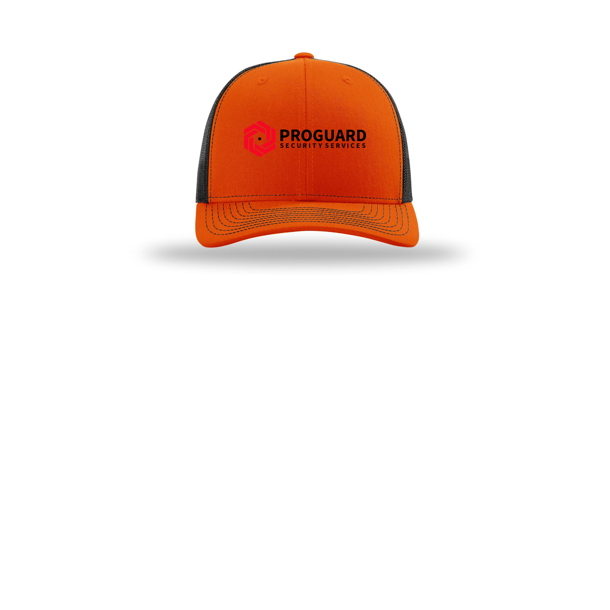 proguardsecurityservices-richardson-trucker-cap-embroidery-capfront-R112-orangeblack-flat-front