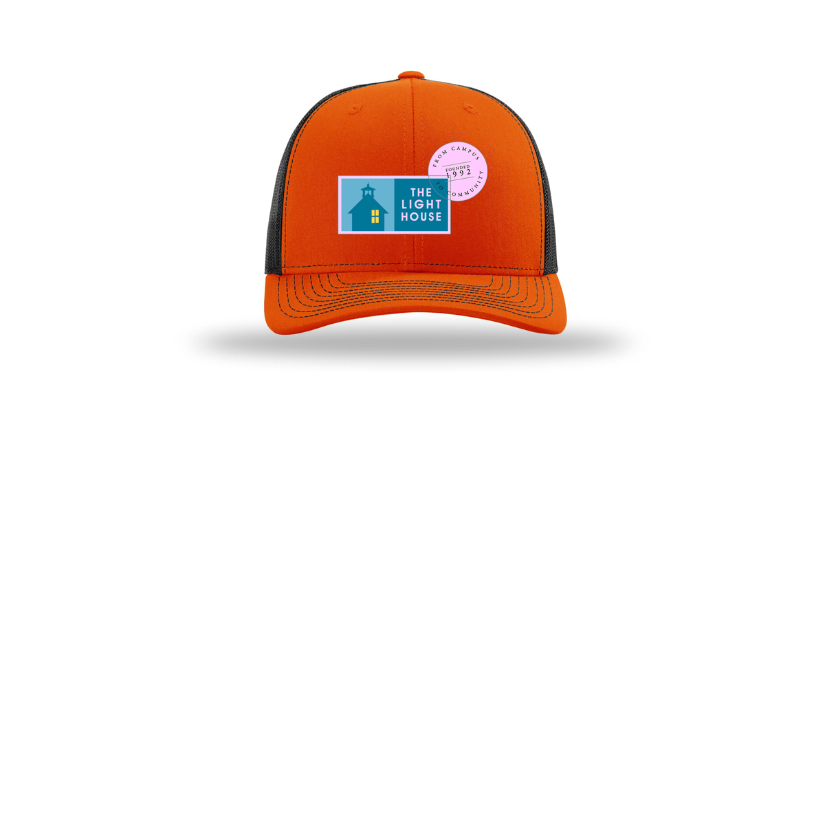 lhcampus-richardson-trucker-cap-embroidery-capfront-R112-orangeblack-flat-front