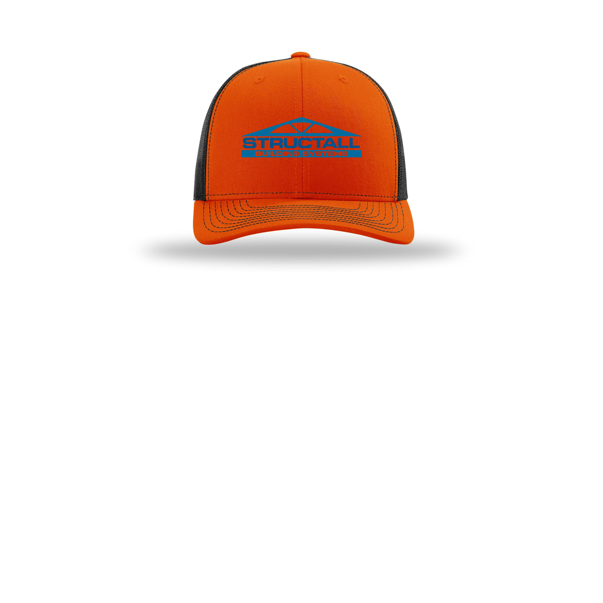structall-richardson-trucker-cap-embroidery-capfront-R112-orangeblack-flat-front