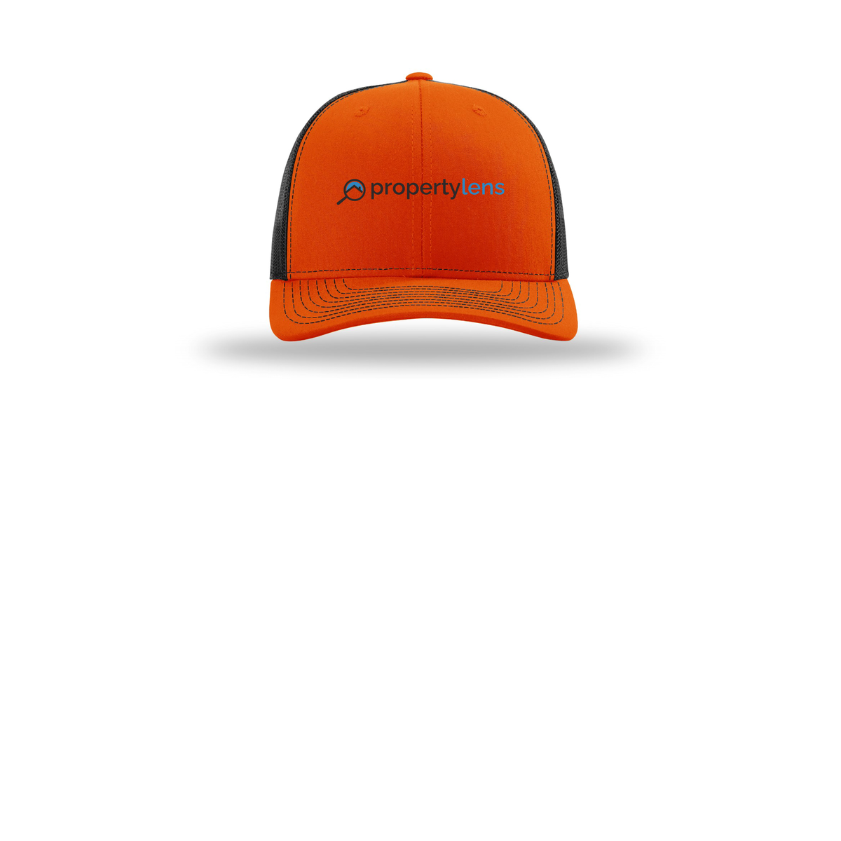 propertylens-richardson-trucker-cap-embroidery-capfront-R112-orangeblack-flat-front