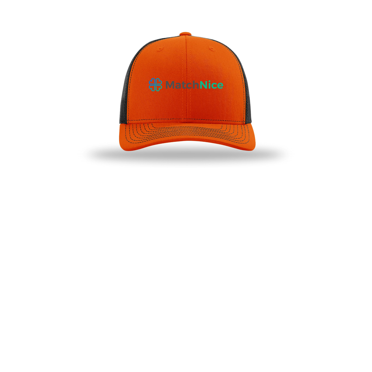 matchnice-richardson-trucker-cap-embroidery-capfront-R112-orangeblack-flat-front