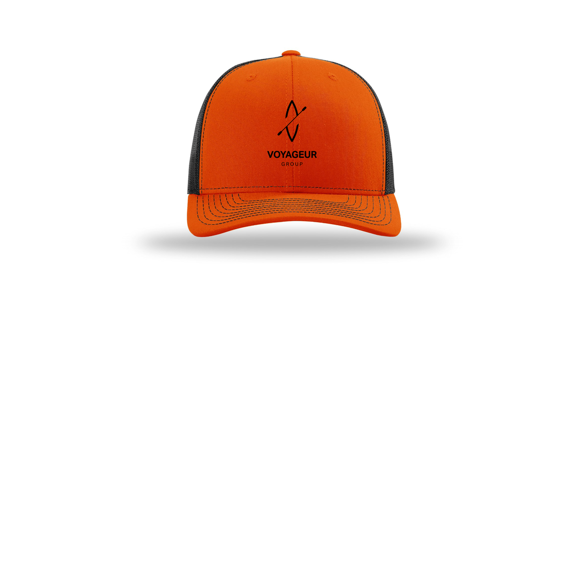voyageurgroup-richardson-trucker-cap-embroidery-capfront-R112-orangeblack-flat-front