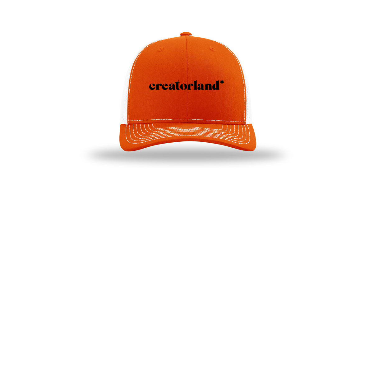 creatorland-richardson-trucker-cap-embroidery-capfront-R112-orangewhite-flat-front