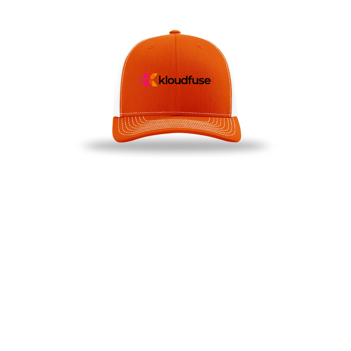 kloudfuse-richardson-trucker-cap-embroidery-capfront-R112-orangewhite-flat-front