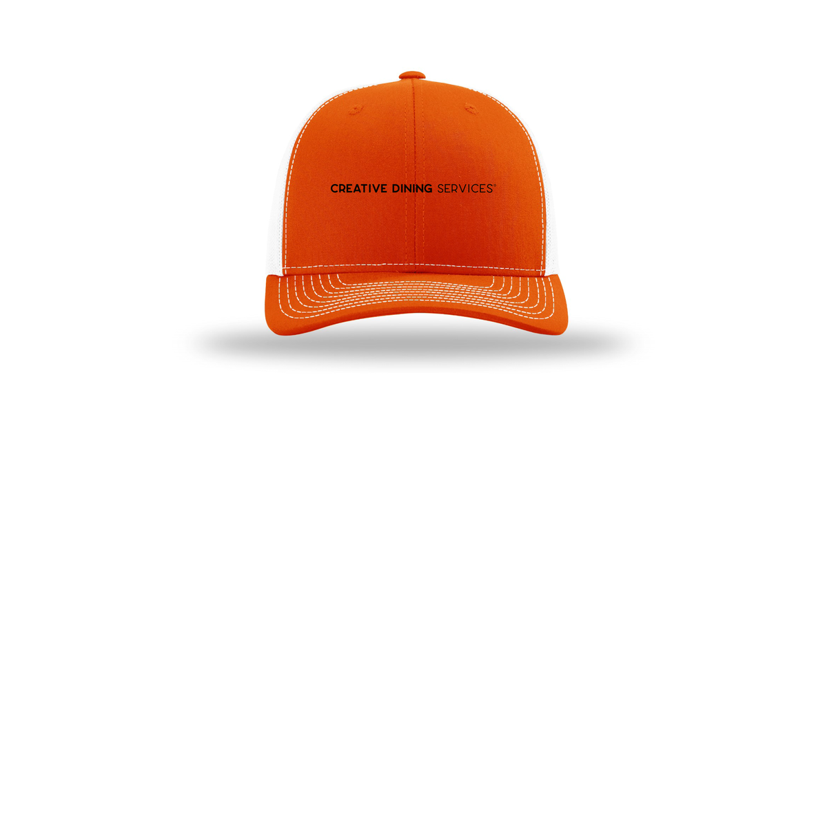 creativedining-richardson-trucker-cap-embroidery-capfront-R112-orangewhite-flat-front