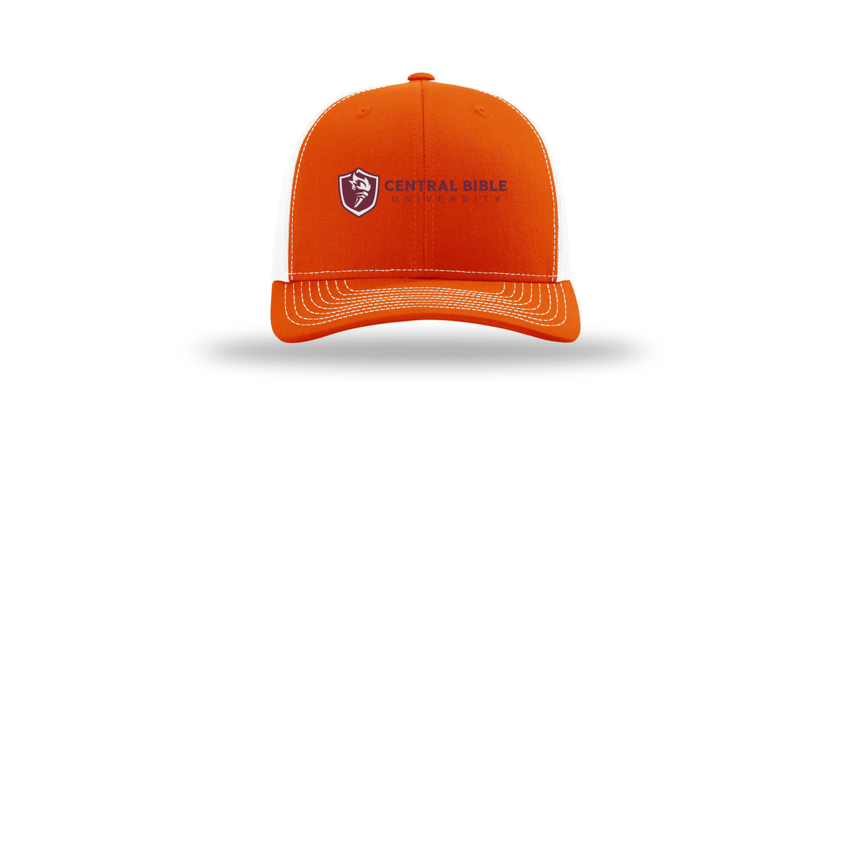 centralbible-richardson-trucker-cap-embroidery-capfront-R112-orangewhite-flat-front