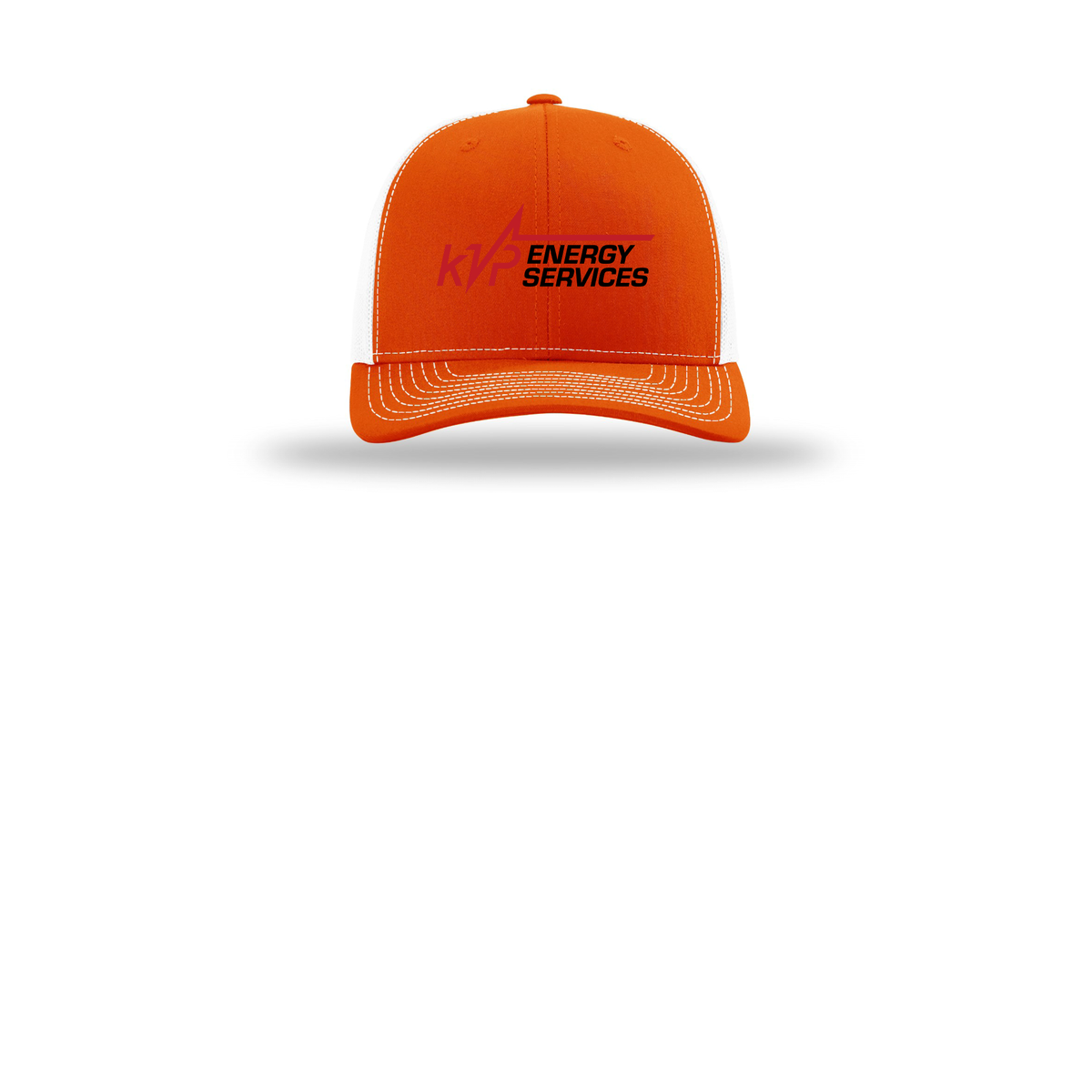 kvpenergy-richardson-trucker-cap-embroidery-capfront-R112-orangewhite-flat-front