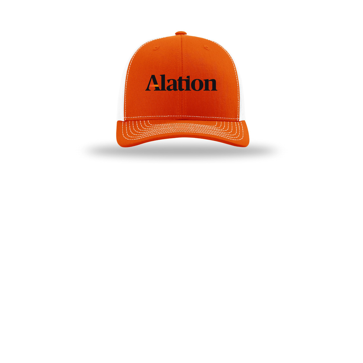alation-richardson-trucker-cap-embroidery-capfront-R112-orangewhite-flat-front
