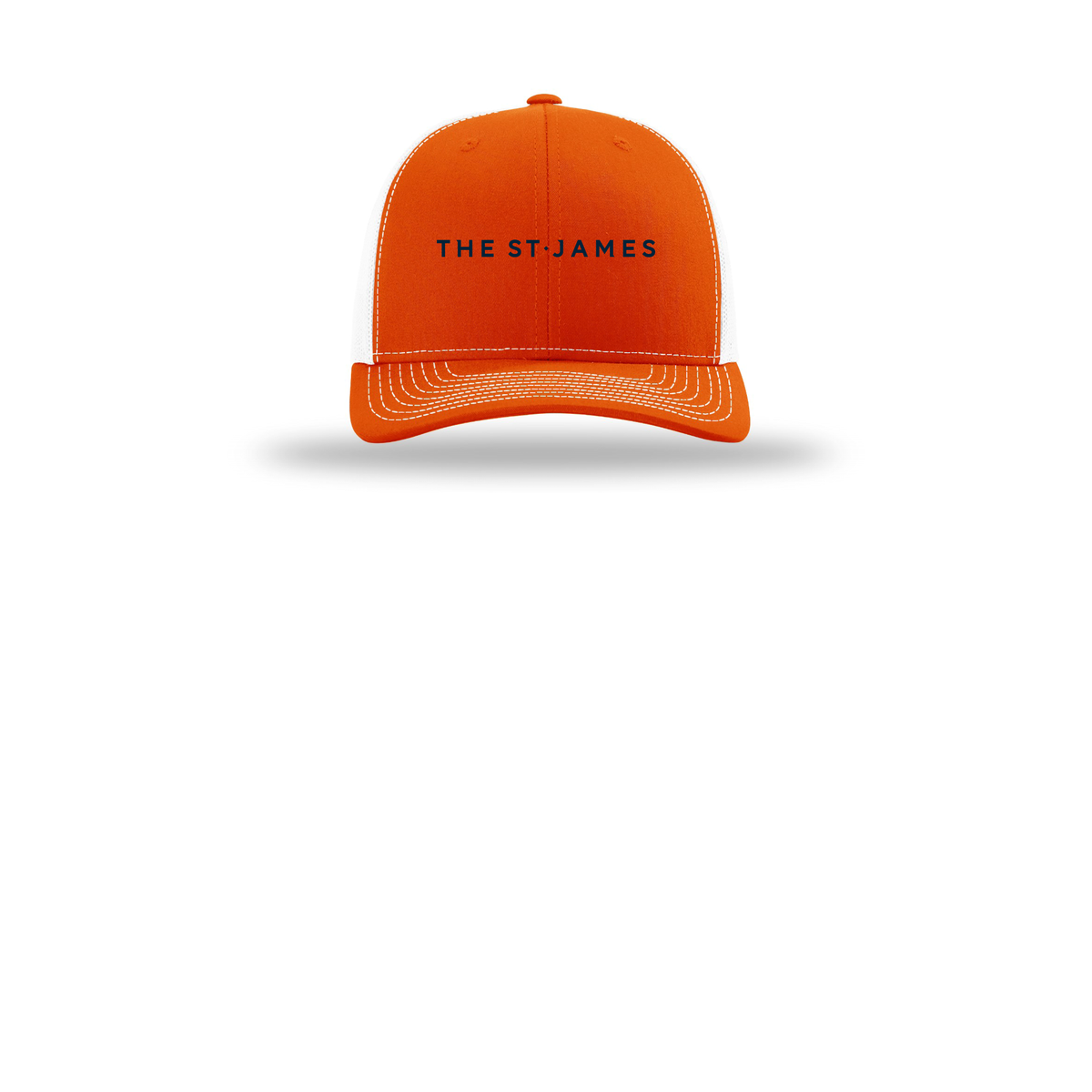 thestjames-richardson-trucker-cap-embroidery-capfront-R112-orangewhite-flat-front