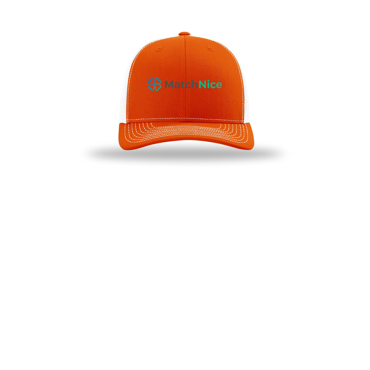 matchnice-richardson-trucker-cap-embroidery-capfront-R112-orangewhite-flat-front
