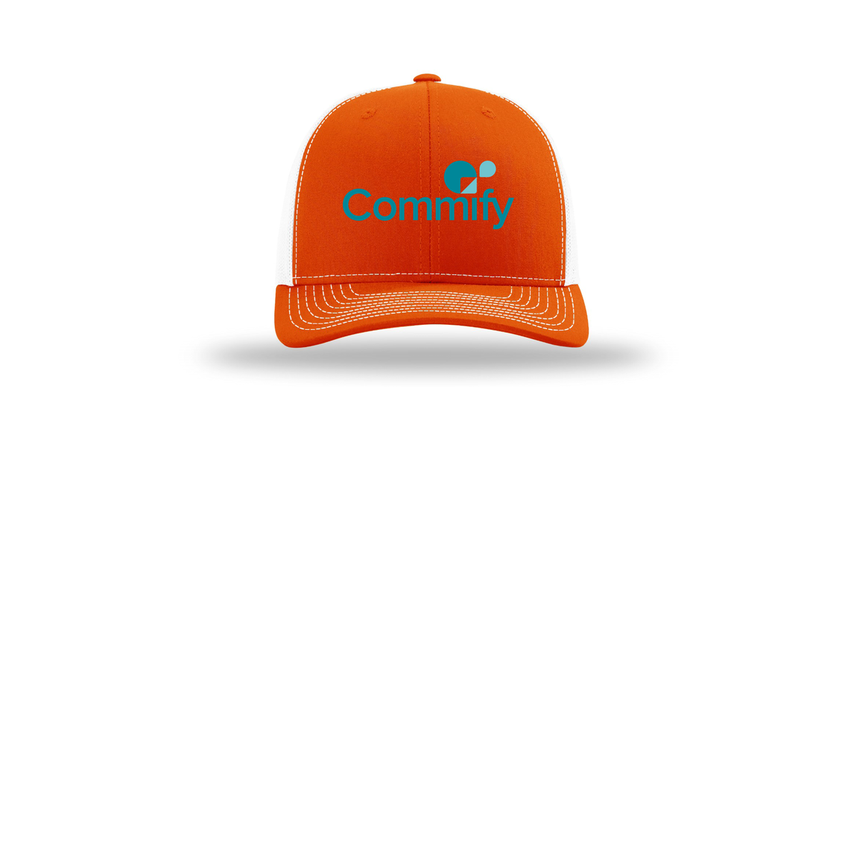 commify-richardson-trucker-cap-embroidery-capfront-R112-orangewhite-flat-front