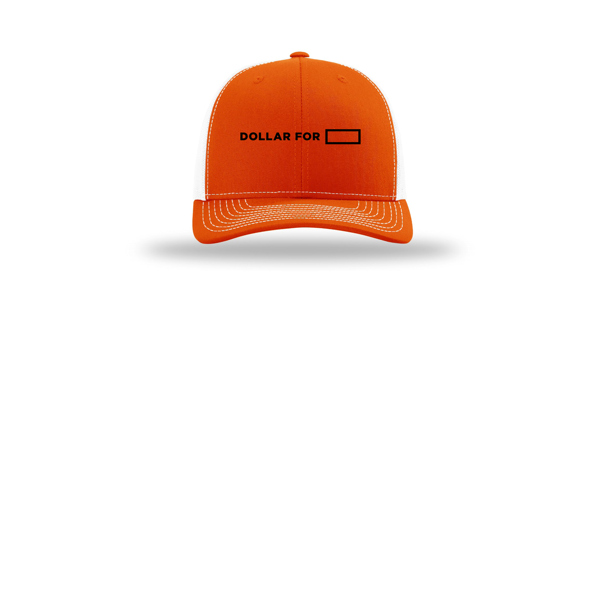 dollarfor-richardson-trucker-cap-embroidery-capfront-R112-orangewhite-flat-front