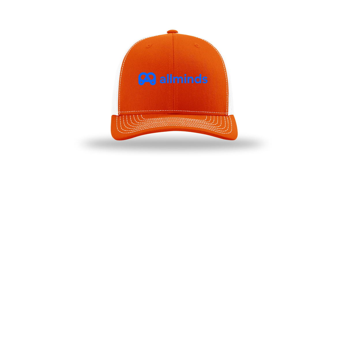 getallminds-richardson-trucker-cap-embroidery-capfront-R112-orangewhite-flat-front