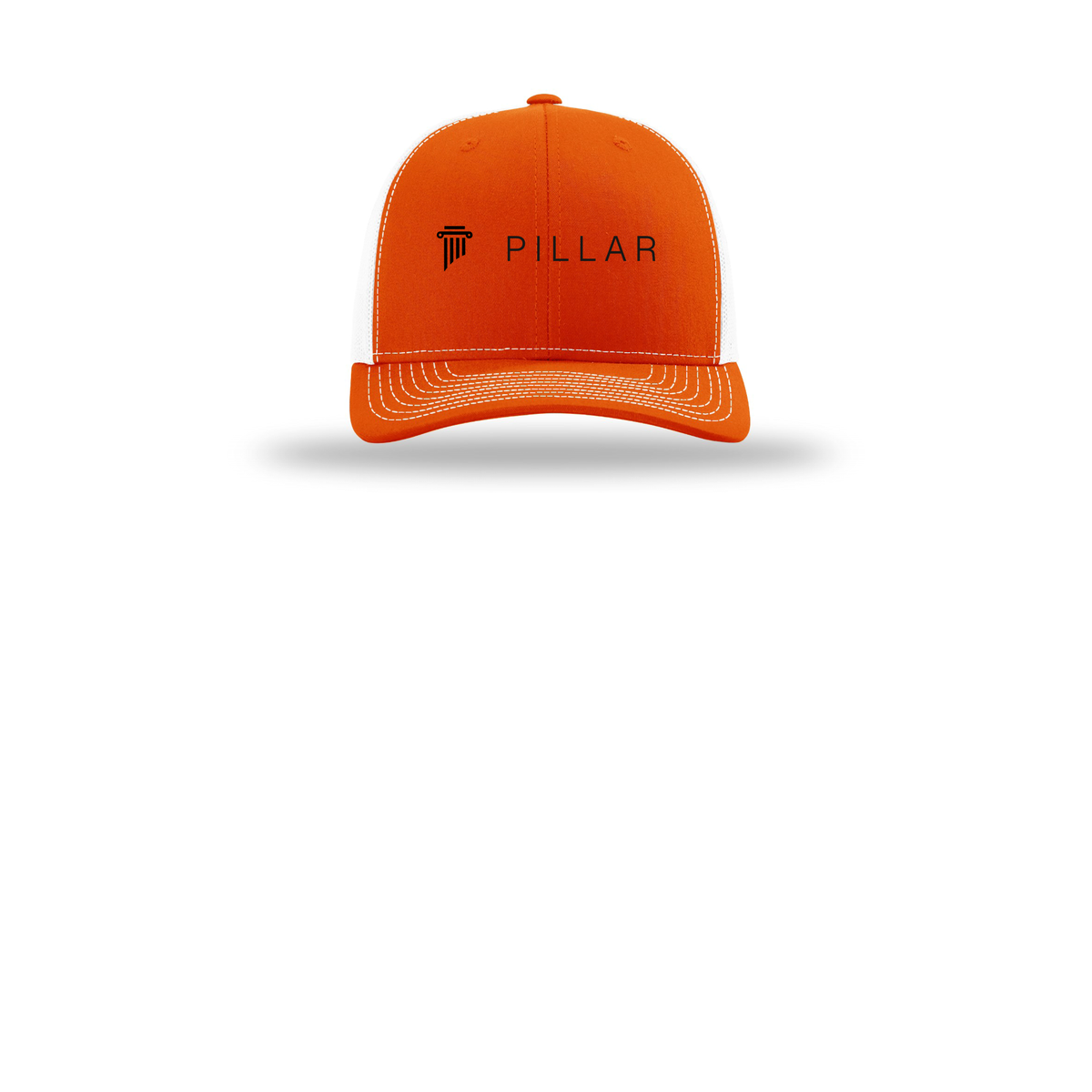 pillar-richardson-trucker-cap-embroidery-capfront-R112-orangewhite-flat-front