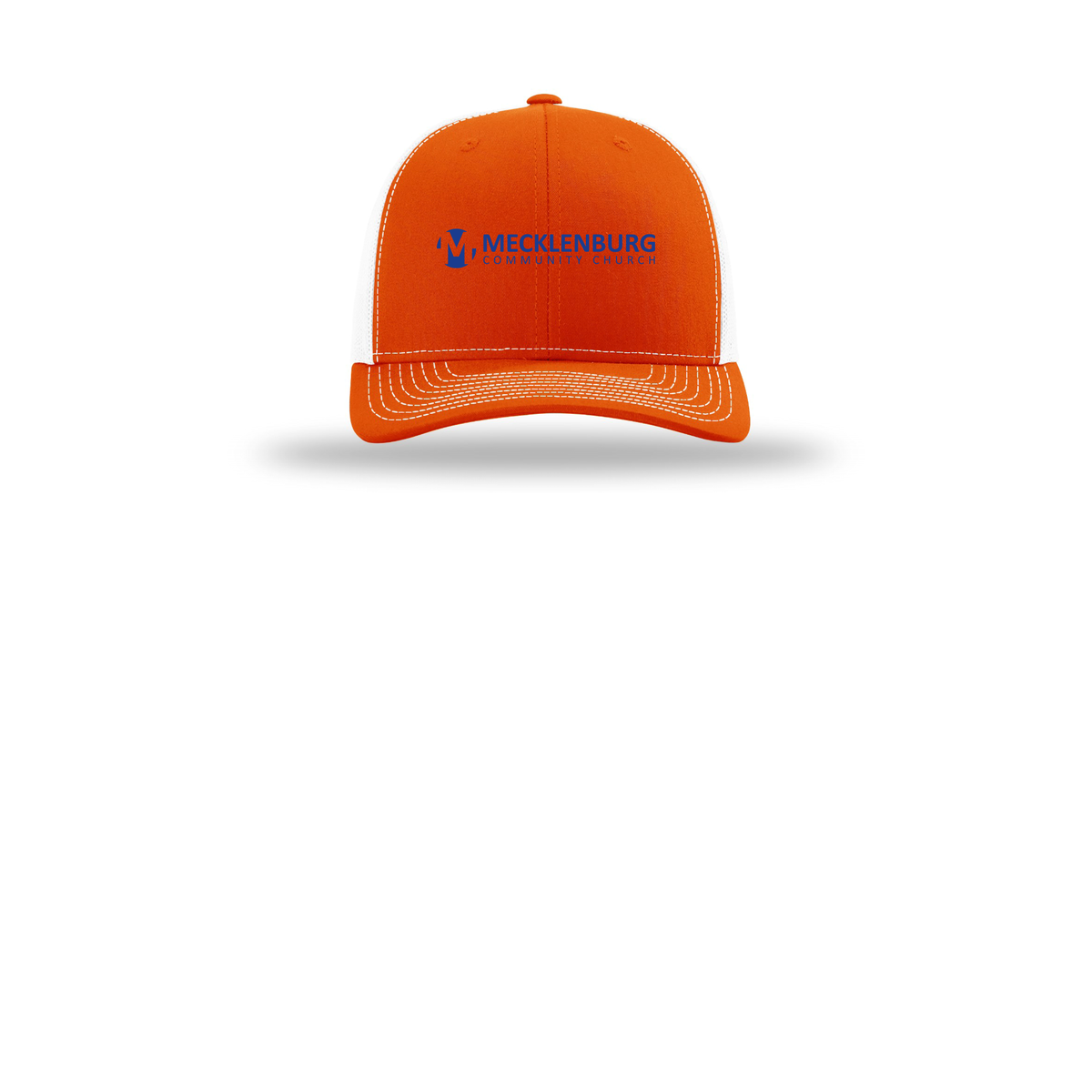 mecklenburg-richardson-trucker-cap-embroidery-capfront-R112-orangewhite-flat-front