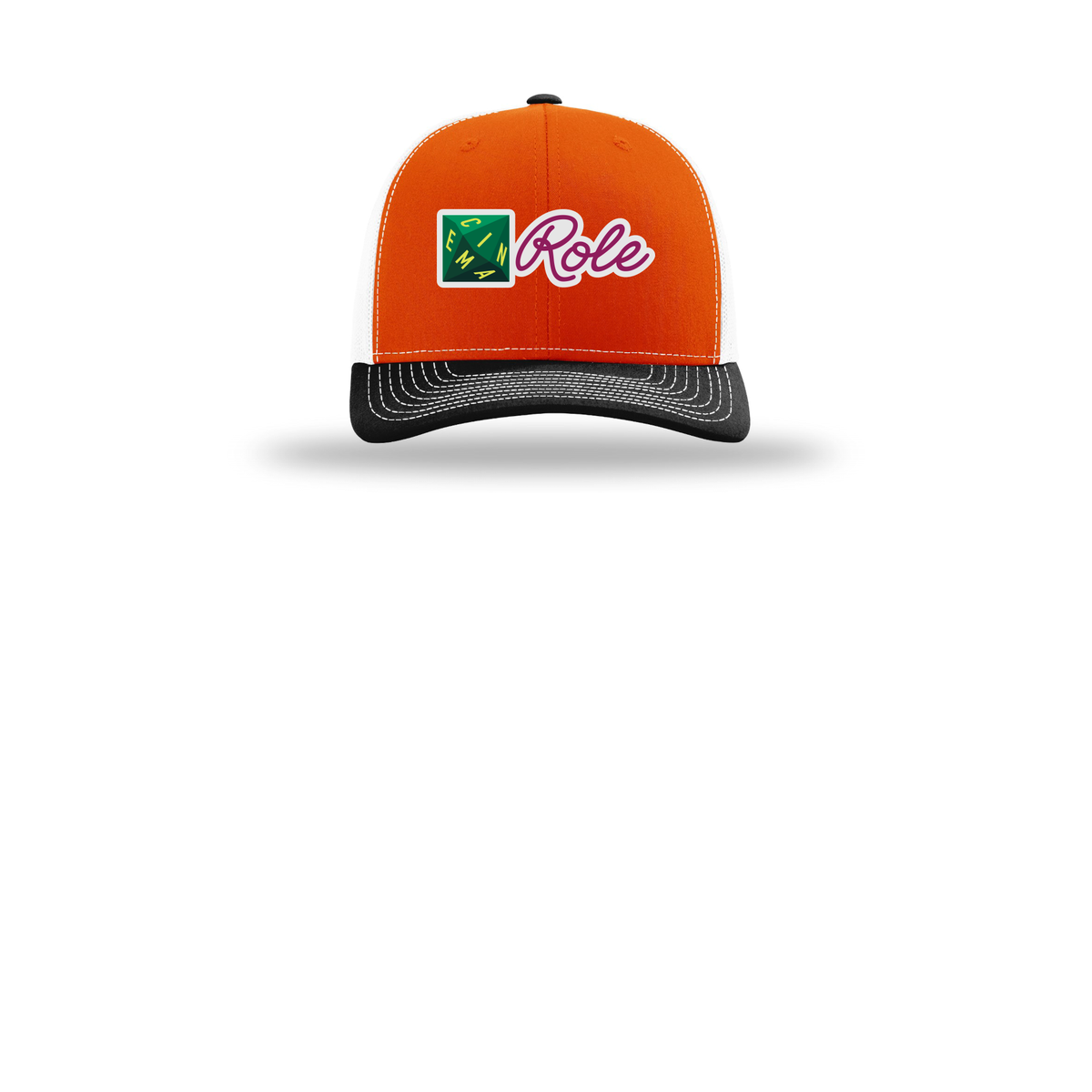 cinemarole-richardson-trucker-cap-embroidery-capfront-R112-orangewhiteblack-flat-front