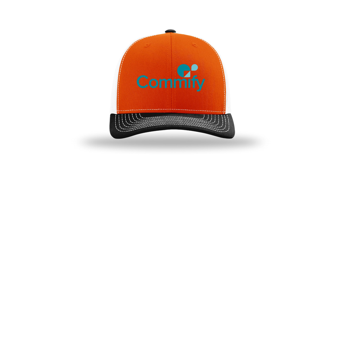 commify-richardson-trucker-cap-embroidery-capfront-R112-orangewhiteblack-flat-front