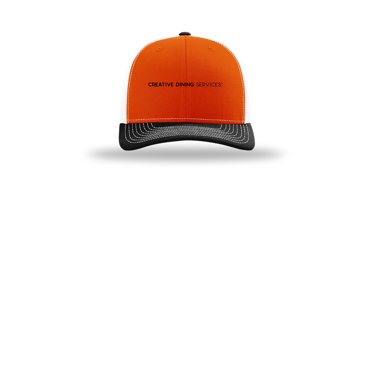 creativedining-richardson-trucker-cap-embroidery-capfront-R112-orangewhiteblack-flat-front