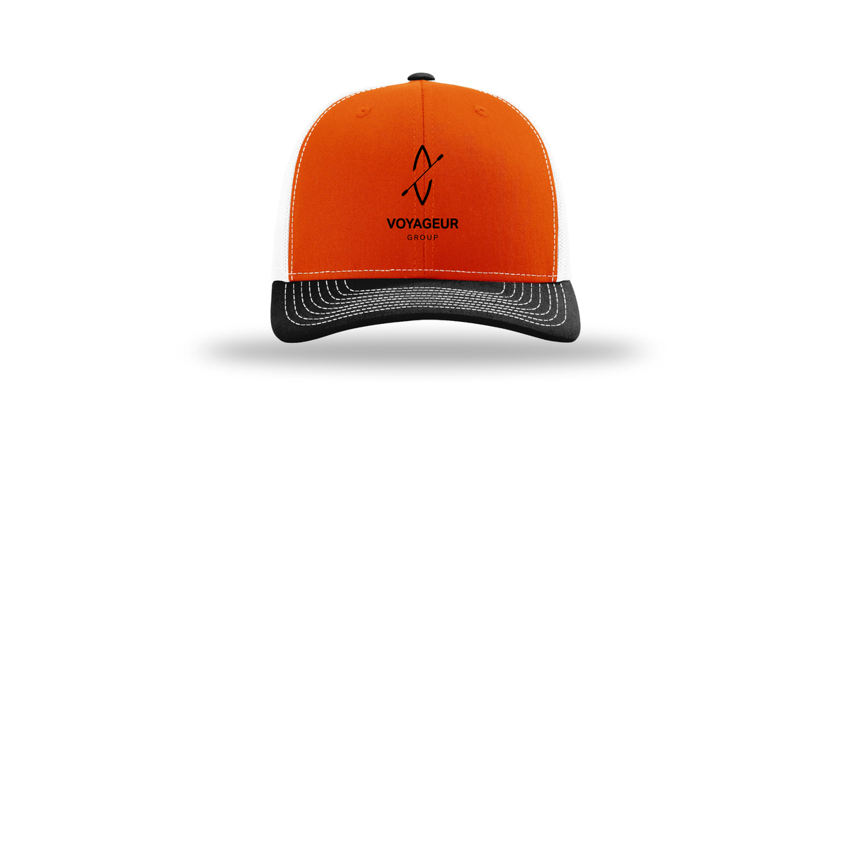 voyageurgroup-richardson-trucker-cap-embroidery-capfront-R112-orangewhiteblack-flat-front