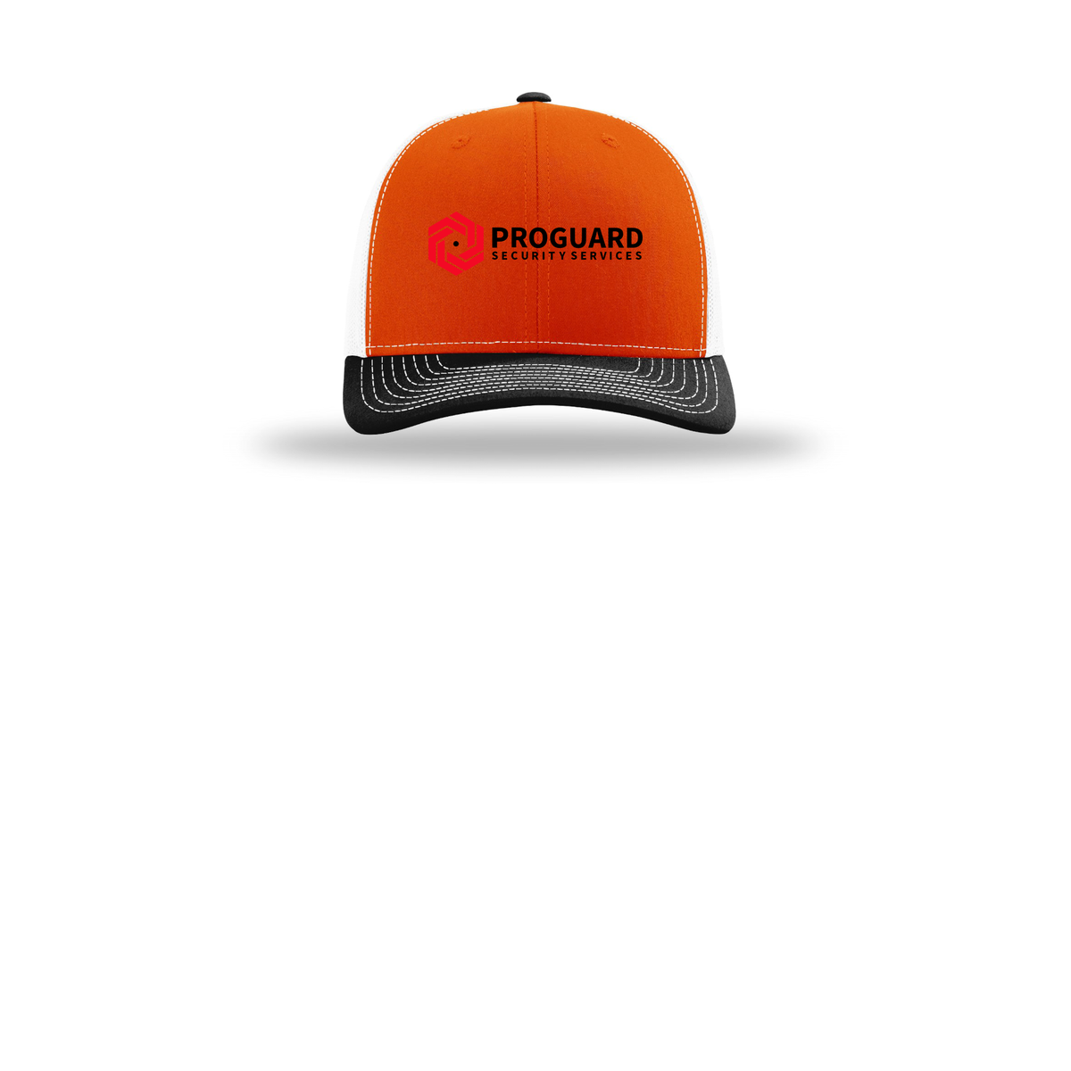 proguardsecurityservices-richardson-trucker-cap-embroidery-capfront-R112-orangewhiteblack-flat-front