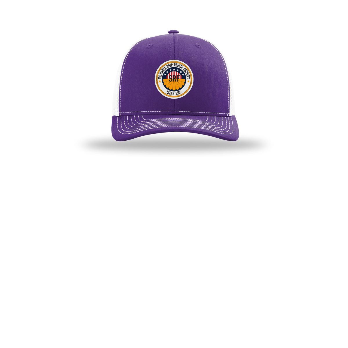 srf-jrmc-richardson-trucker-cap-embroidery-capfront-R112-purplewhite-flat-front