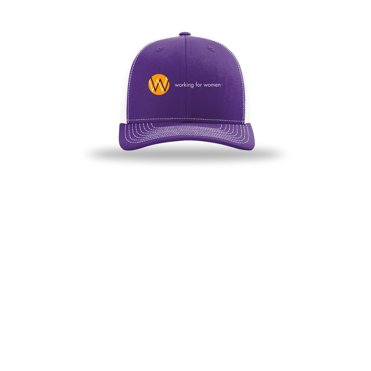 workingforwomen-richardson-trucker-cap-embroidery-capfront-R112-purplewhite-flat-front