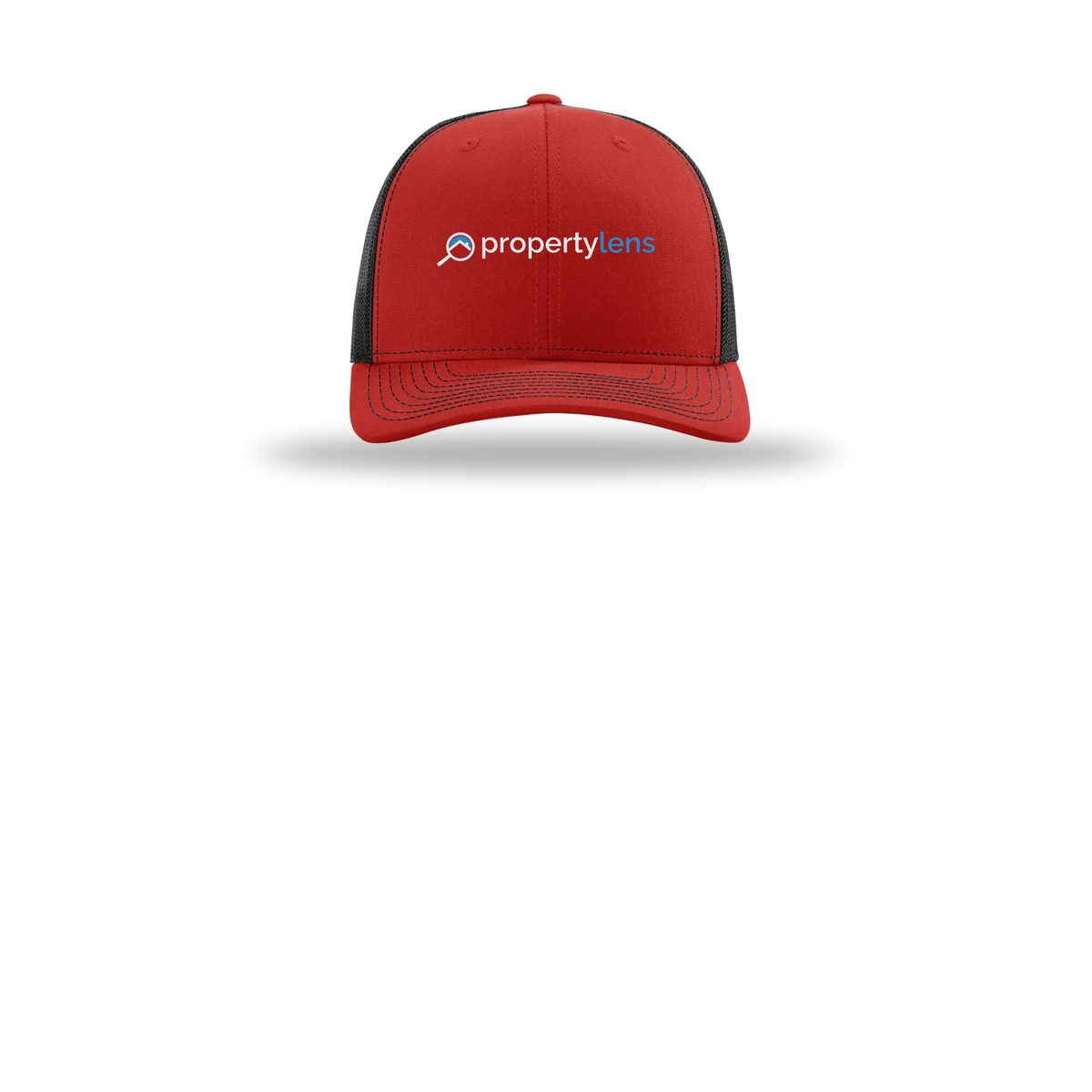 propertylens-richardson-trucker-cap-embroidery-capfront-R112-redblack-flat-front