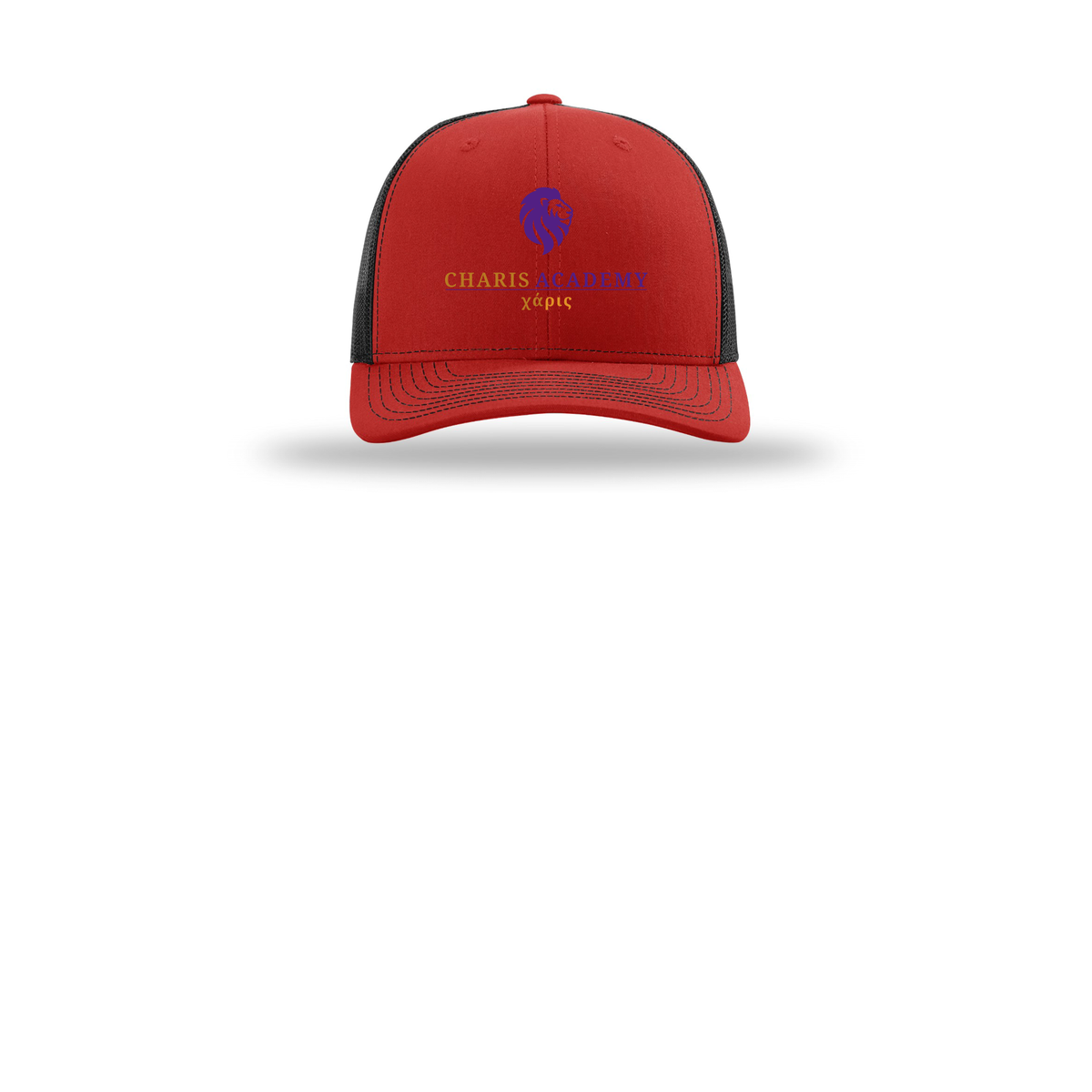 cahazleton-richardson-trucker-cap-embroidery-capfront-R112-redblack-flat-front