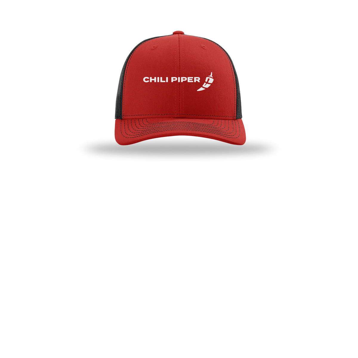 chilipiper-richardson-trucker-cap-embroidery-capfront-R112-redblack-flat-front
