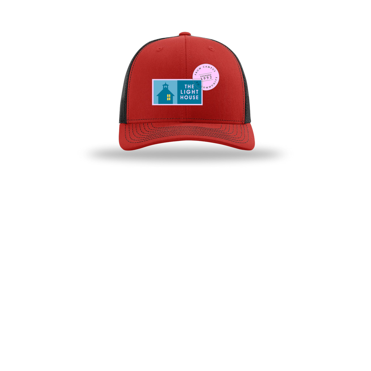 lhcampus-richardson-trucker-cap-embroidery-capfront-R112-redblack-flat-front