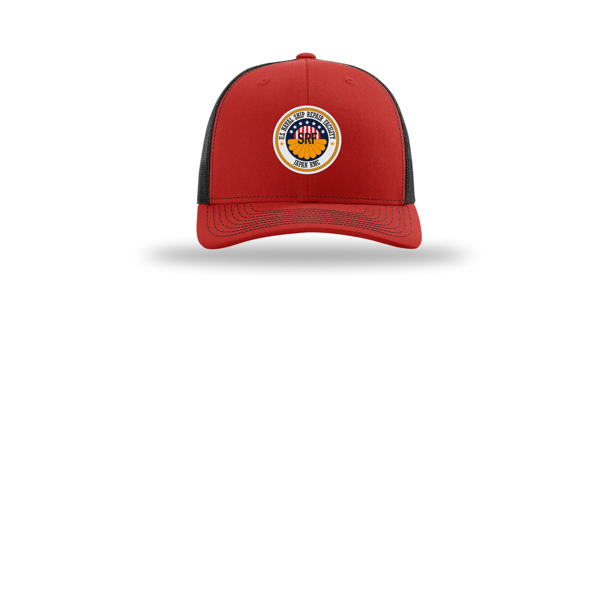 srf-jrmc-richardson-trucker-cap-embroidery-capfront-R112-redblack-flat-front