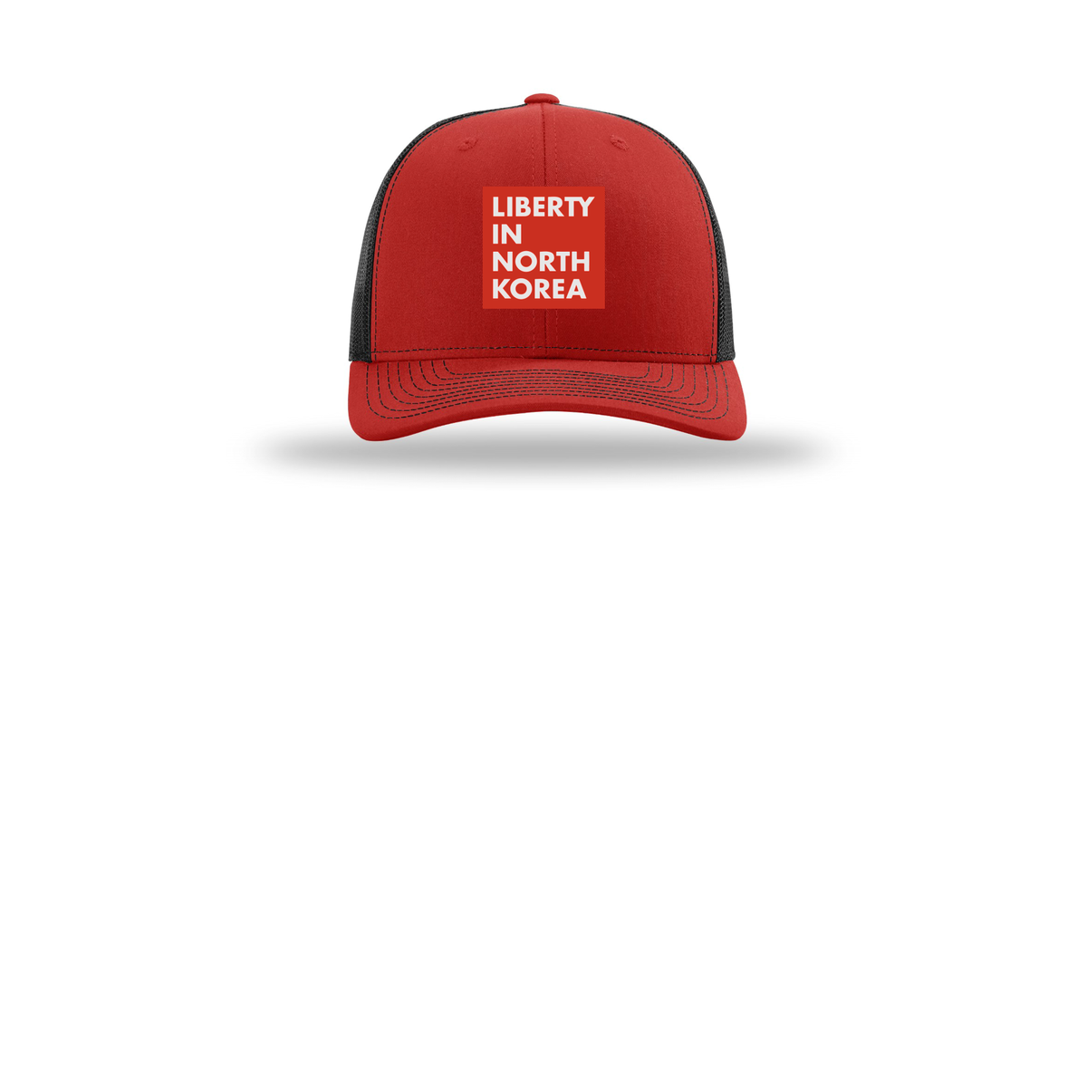 libertyinnorthkorea-richardson-trucker-cap-embroidery-capfront-R112-redblack-flat-front