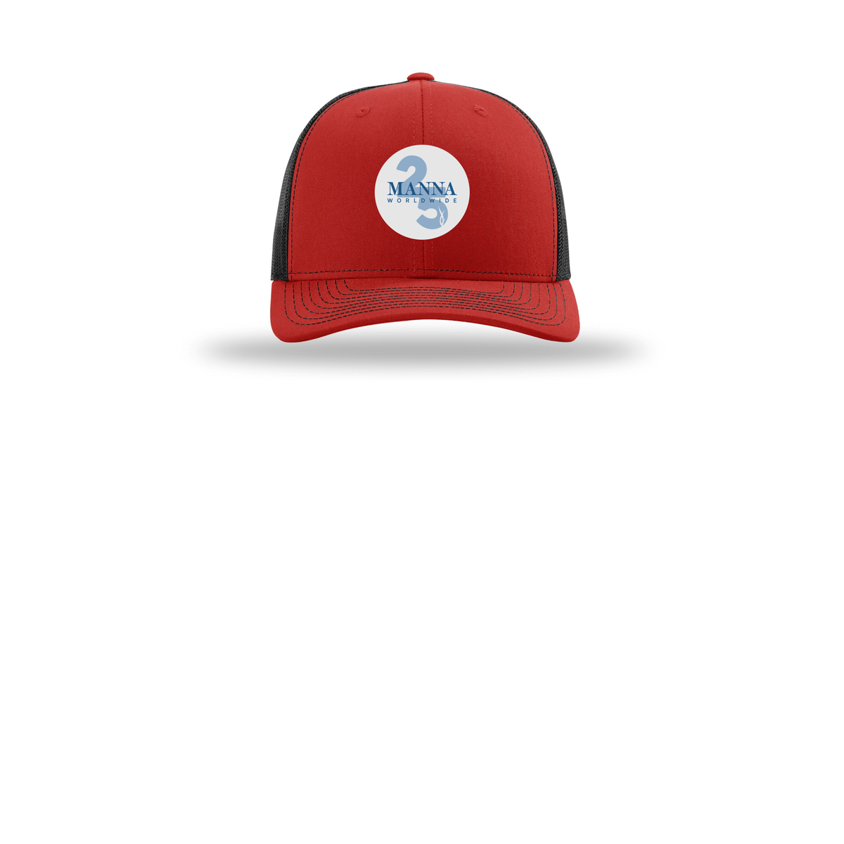 mannaworldwide-richardson-trucker-cap-embroidery-capfront-R112-redblack-flat-front